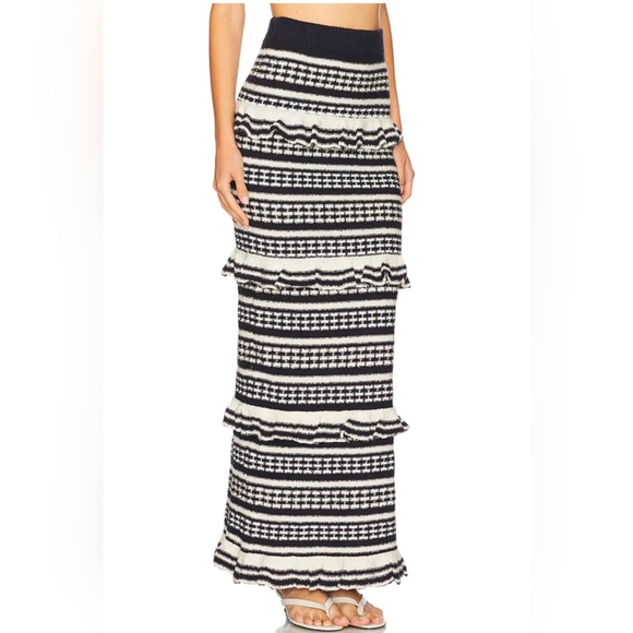 NWT Tularosa Brown and White Ruffled Tiered Maxi Skirt - Picture 2 of 6